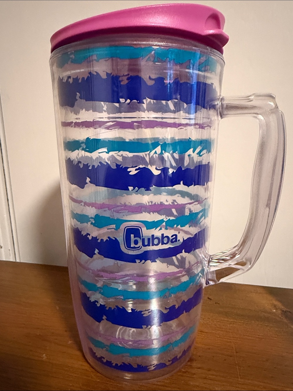 Pink Lid Striped Travel Mug – Double-Wall Insulated Handle Cup bubba 48 oz
